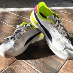 Puma White with Neon Green, Pink & Black Sneakers, Size 7